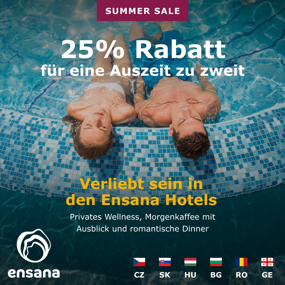Summer Sale — 25 % Rabatt für eine Auszeit zu zweit in den Ensana Hotels