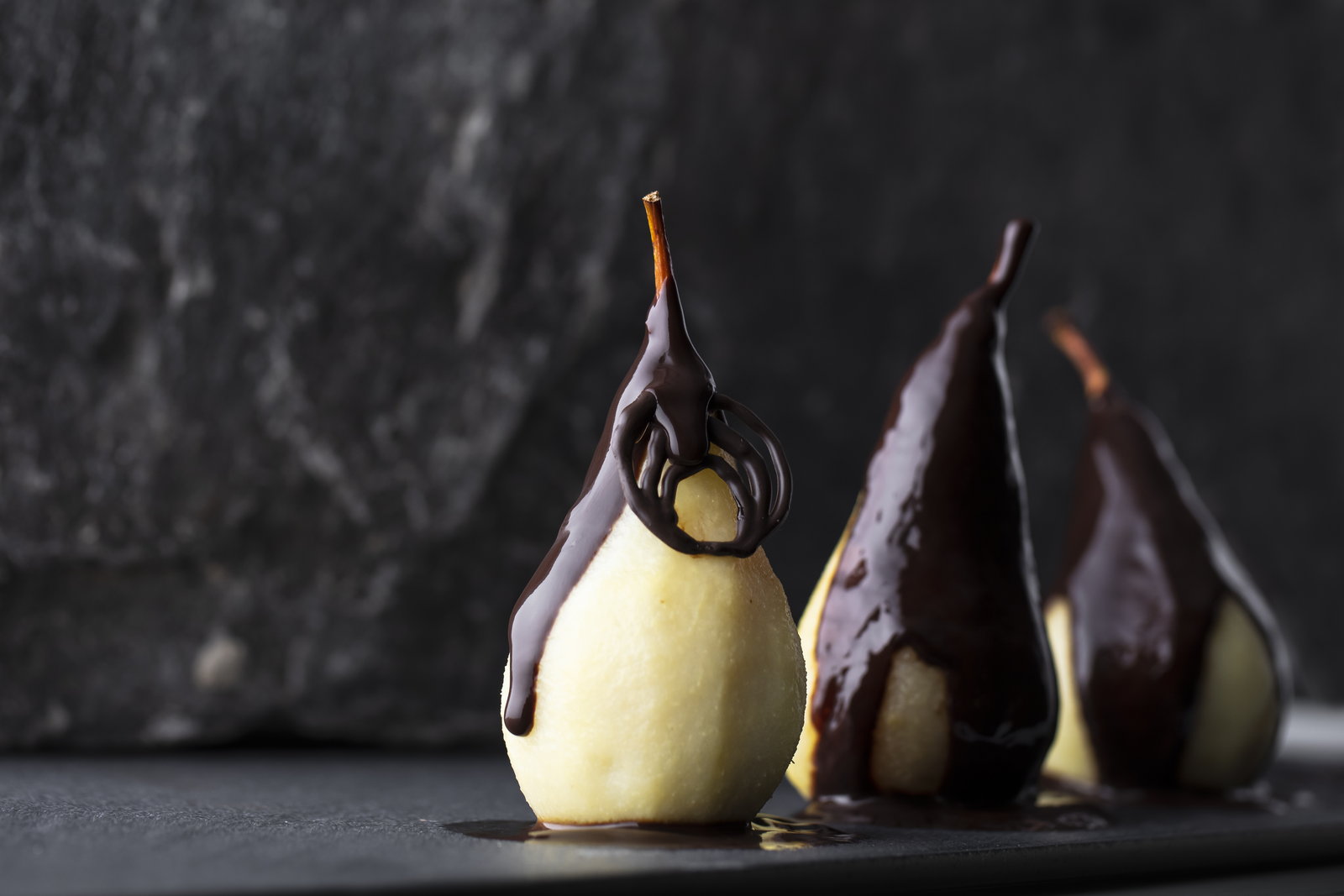 Pears in chocolate for dessert